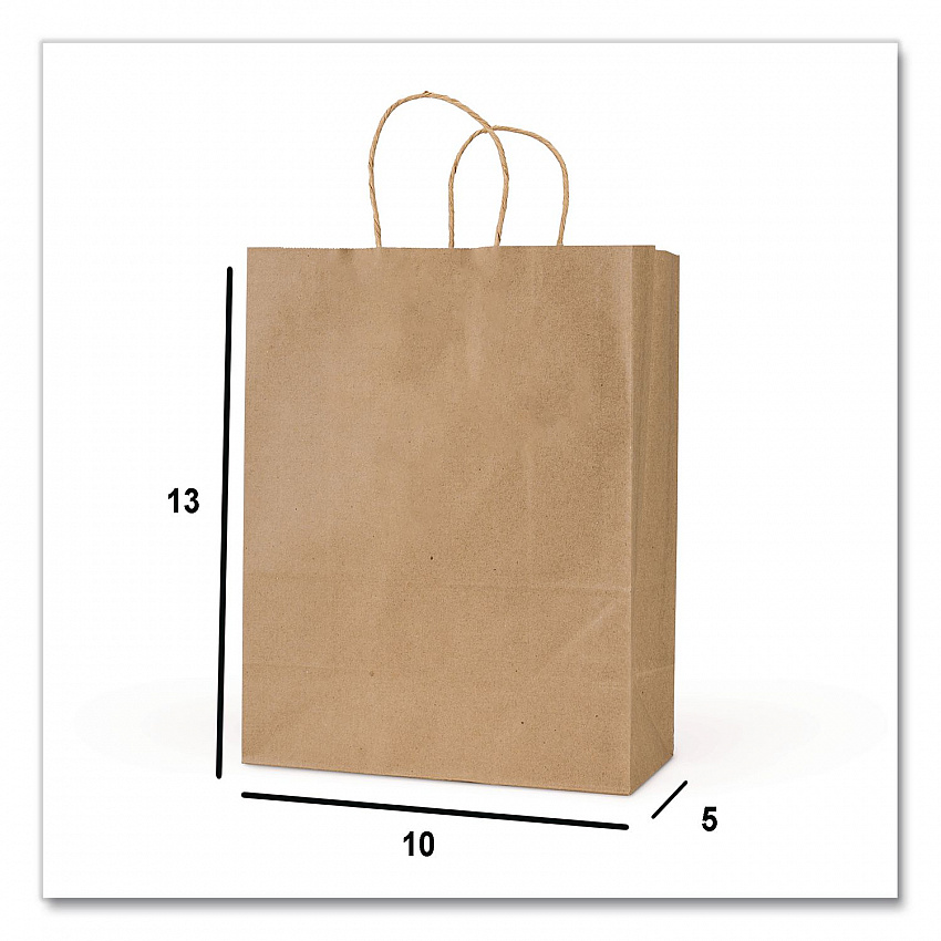 Get Reddi Paper Bags, Pixie Size, 60# Basis Weight, Twisted Rope Handles, 10" x 5" x 13", Brown, 250/Carton (KRFTW10513)
