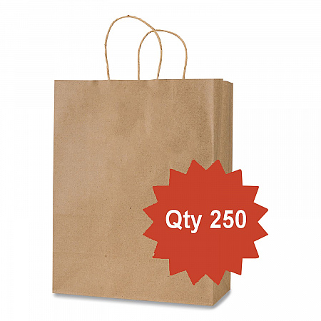 Get Reddi Paper Bags, Pulse Size, 60# Basis Weight, Twisted Rope Handles, 8 x 4.5 x 10.25, Brown, 250/Carton (KRFTW8410)