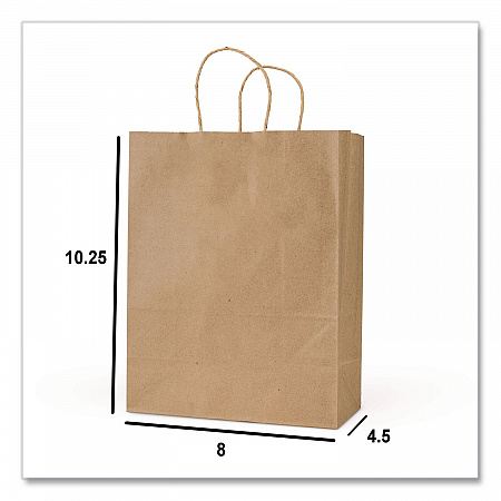 Get Reddi Paper Bags, Pulse Size, 60# Basis Weight, Twisted Rope Handles, 8 x 4.5 x 10.25, Brown, 250/Carton (KRFTW8410)