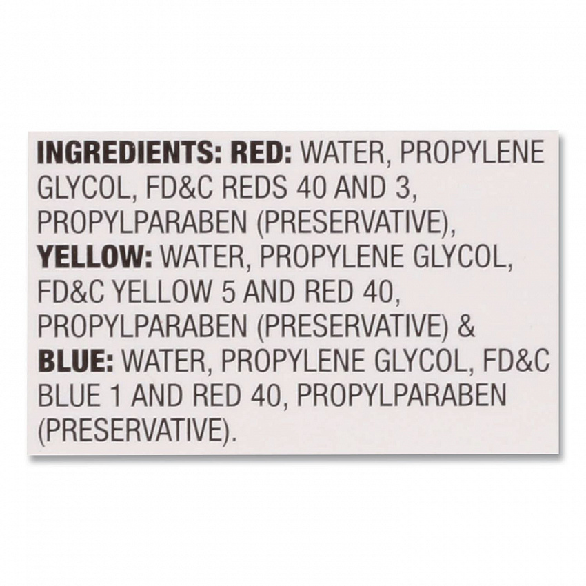 Food Coloring, Red/Yellow/Blue, 0.5 oz Bottle, 3/Box (MCM05308)