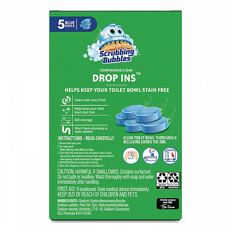 Drop-Ins Toilet Cleaning Tablets, 1.41 oz Tablets, 5/Pack (307946)