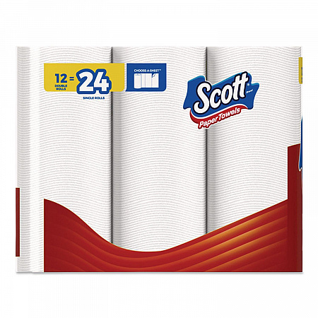 Choose-A-Sheet Kitchen Roll Paper Towels, Double-Roll, 1-Ply, 6.5 x 11, White, 102 Sheets/Roll, 12 Rolls/Pack (55416)