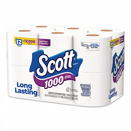 1000 Bathroom Tissue, Septic Safe, 1-Ply, White, 1,000 Sheets/Roll, 12 Rolls/Pack, 4 Packs/Carton (10060)