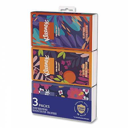 On The Go Packs Facial Tissues, 3-Ply, White, 10 Sheets/Pouch, 3 Pouches/Pack, 36 Packs/Carton (11976)