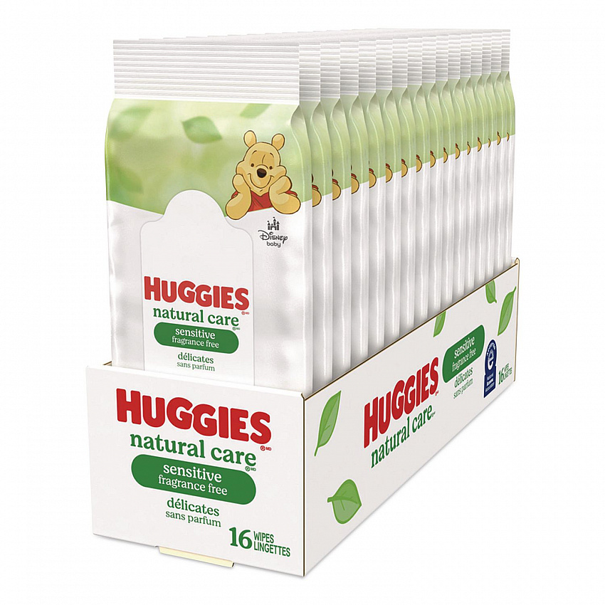 Natural Care Sensitive Baby Wipes, 6.6 x 6.86, Unscented, White, 16/Pack, 16 Packs/Carton (40706)