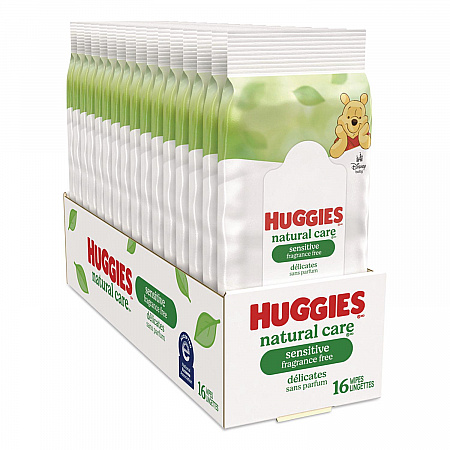 Natural Care Sensitive Baby Wipes, 6.6 x 6.86, Unscented, White, 16/Pack, 16 Packs/Carton (40706)