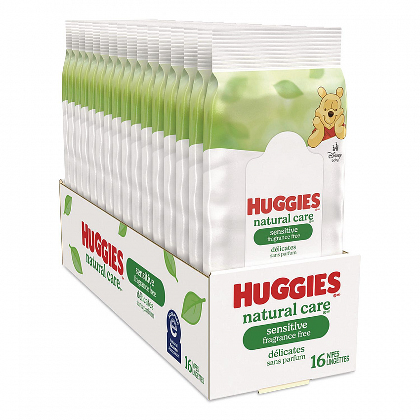 Natural Care Sensitive Baby Wipes, 6.6 x 6.86, Unscented, White, 16/Pack, 16 Packs/Carton (40706)