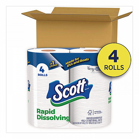 Rapid-Dissolving Toilet Paper, Bath Tissue, Septic Safe, 1-Ply, White, 231 Sheets/Roll, 4 Rolls/Pack, 12 Packs/Carton (47617)