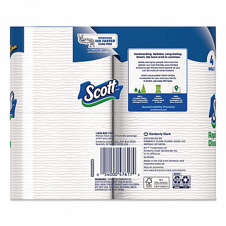 Rapid-Dissolving Toilet Paper, Bath Tissue, Septic Safe, 1-Ply, White, 231 Sheets/Roll, 4 Rolls/Pack, 12 Packs/Carton (47617)