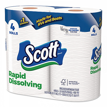Rapid-Dissolving Toilet Paper, Bath Tissue, Septic Safe, 1-Ply, White, 231 Sheets/Roll, 4 Rolls/Pack, 12 Packs/Carton (47617)
