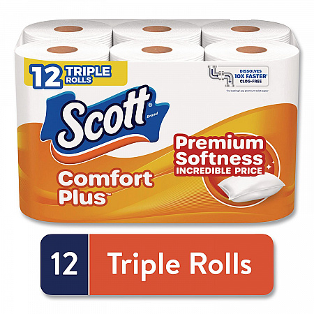 ComfortPlus Toilet Paper, Double Roll, Bath Tissue, Septic Safe, 1-Ply, White, 231 Sheets/Roll, 12 Rolls/Pack, 4 Packs/Carton (47618)