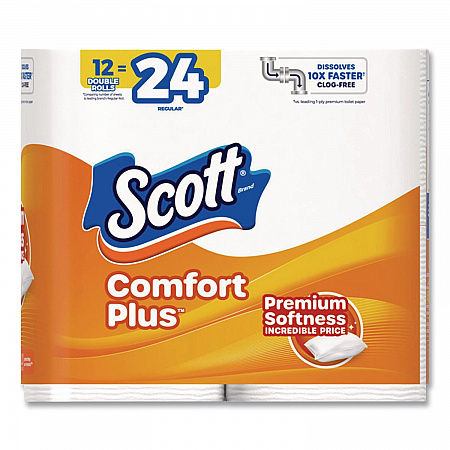 ComfortPlus Toilet Paper, Double Roll, Bath Tissue, Septic Safe, 1-Ply, White, 231 Sheets/Roll, 12 Rolls/Pack, 4 Packs/Carton (47618)