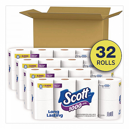 1000 Bathroom Tissue, Septic Safe, 1-Ply, White, 1,000 Sheets/Roll, 32 Rolls/Carton (49209)