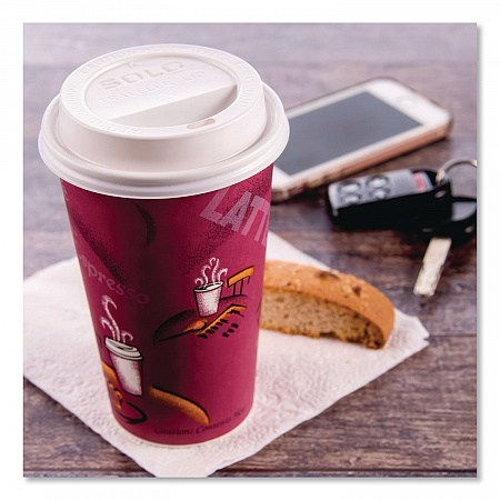 Traveler Hot Cup Lids, Fits 12 oz to 16 oz Hot Cups, Plastic, White, 100/Pack (896404)