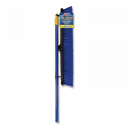 Bulldozer Rough Surface Pushbroom, 24 x 60, PET Bristles, Powder Coated Steel Handle, Blue/Black (599)
