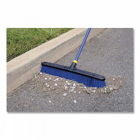 Bulldozer Rough Surface Pushbroom, 24 x 60, PET Bristles, Powder Coated Steel Handle, Blue/Black (599)