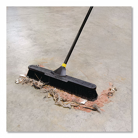 Bulldozer Smooth Surface Pushbroom with Scraper Block, 24 x 60, Powder Coated Handle, Split Tip Tampico Bristles, Black (633)