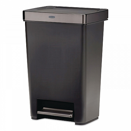 Premier Series III Step-On Waste Container, 12.4 gal, Plastic, Black/Stainless Steel (2120983)