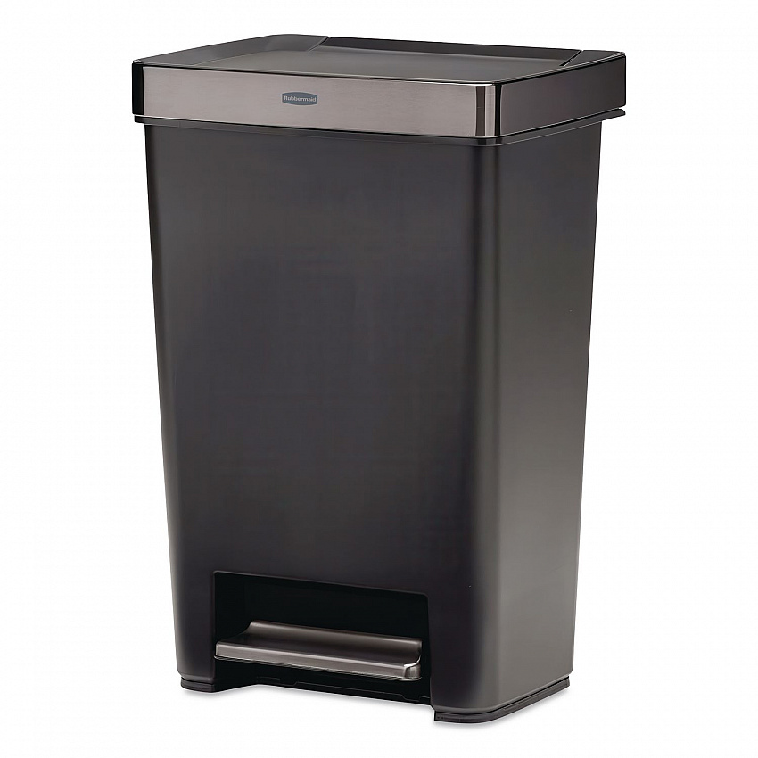 Premier Series III Step-On Waste Container, 12.4 gal, Plastic, Black/Stainless Steel (2120983)