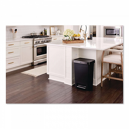 Premier Series III Step-On Waste Container, 12.4 gal, Plastic, Black/Stainless Steel (2120983)