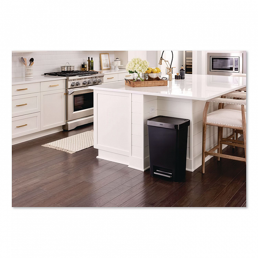 Premier Series III Step-On Waste Container, 12.4 gal, Plastic, Black/Stainless Steel (2120983)