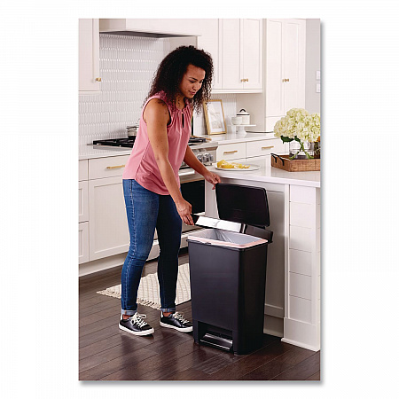 Premier Series III Step-On Waste Container, 12.4 gal, Plastic, Black/Stainless Steel (2120983)