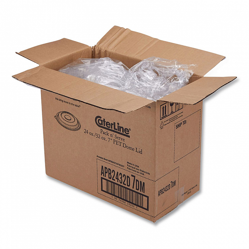 CaterLine Pack 'n Serv Dome Lid, 7" dia x 1.5" h, Clear, Plastic, 50/Pack, 2 Packs/Carton (APB2432D7DM)