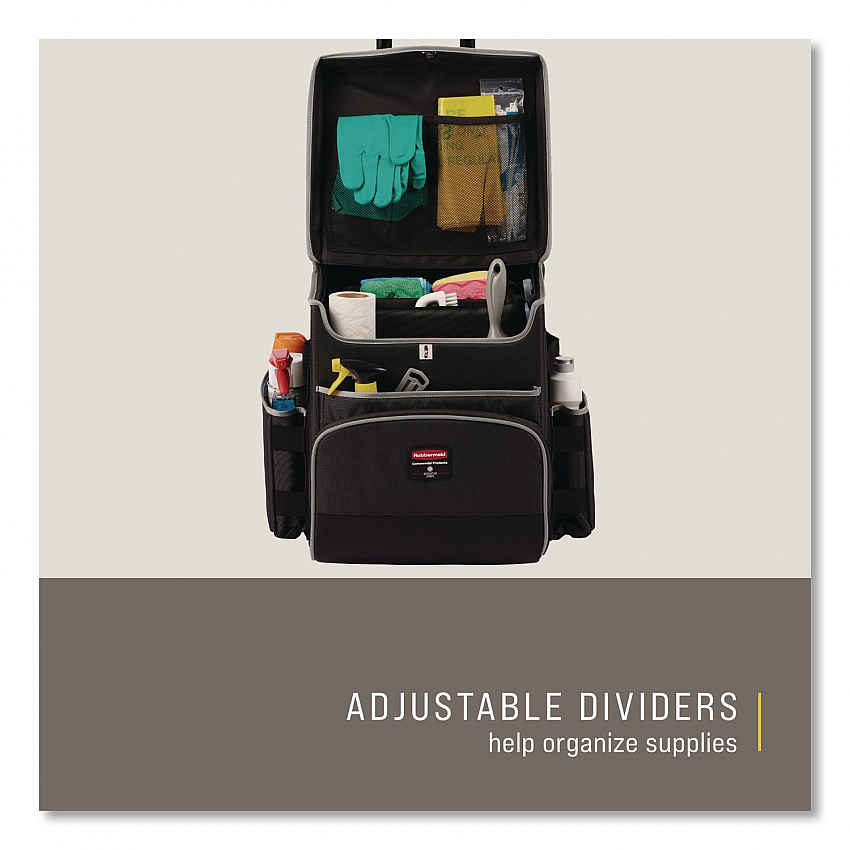 Executive Quick Clean Janitorial Cart, Synthetic Fabric, 16 Compartments, 14.25" x 16.5" x 25", Dark Gray (1902465)