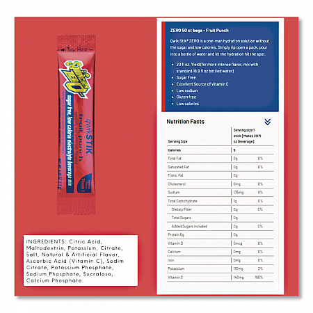 Sugar-Free Qwik Stik Energy Drink Mix, Fruit Punch, 1.26 oz Packet, 50/Pack (060102FP)