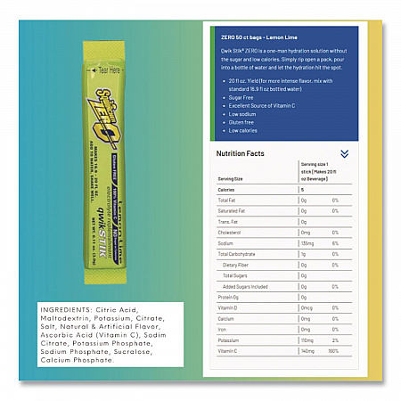 Sugar-Free Qwik Stik Energy Drink Mix, Lemonade, 1.26 oz Packet, 50/Pack (060103LA)