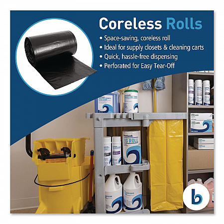 Reprocessed Resin Can Liners, 60 gal, 1.2 mil, 38 x 58, Black, 50 Bags/Carton (519E)