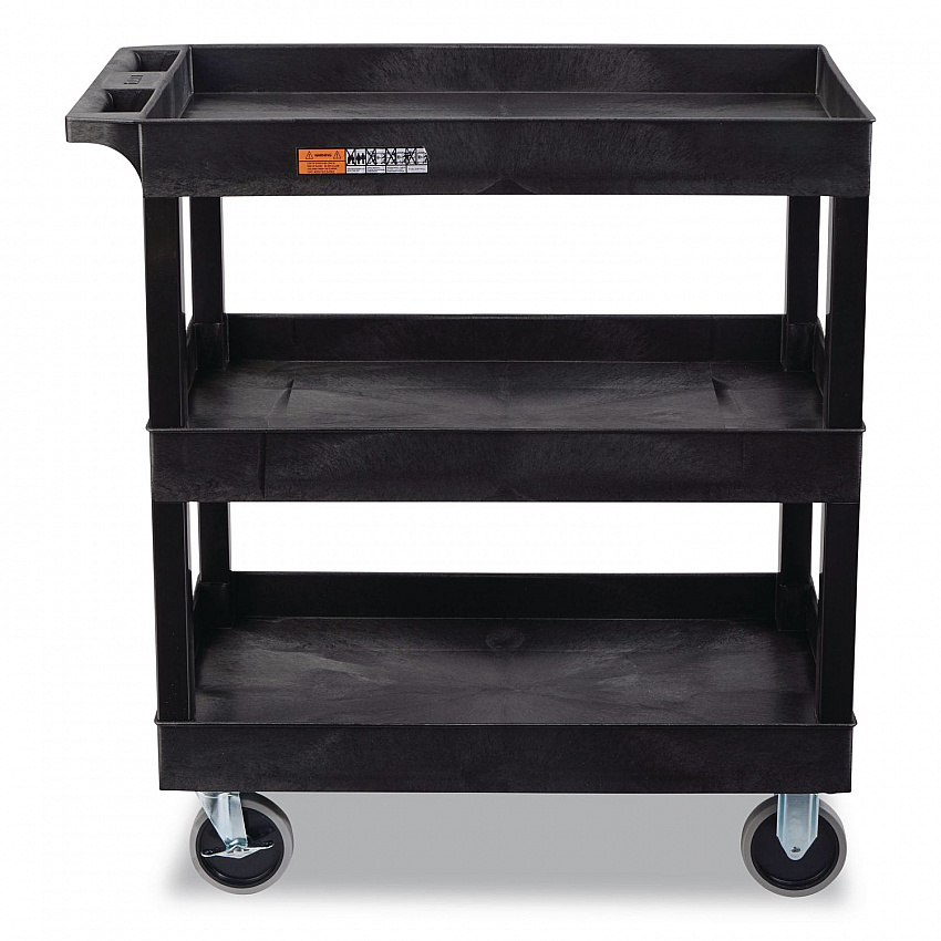 TUFFY XL Three-Shelf Heavy-Duty Multipurpose Utility Cart, Plastic, 375 lb Capacity, 35.25" x 18" x 37.25", Black (EC111HDB)