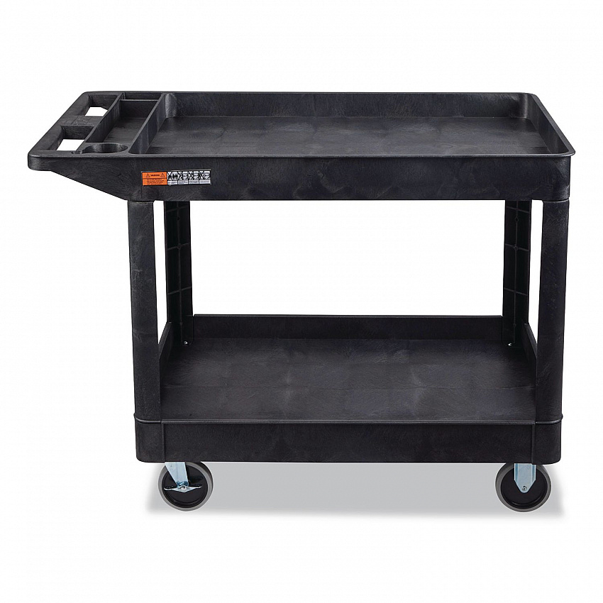 WORKLOAD Two-Shelf Heavy-Duty Industrial Utility Cart, Plastic, 500 lb Capacity, 45.5" x 25.5" x 33", Black (XLC11B)