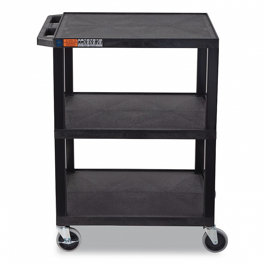 TUFFY Three-Shelf Multipurpose Utility Cart, Plastic, 300 lb Capacity, 26.5" x 18.5" x 34", Black (WT34S)