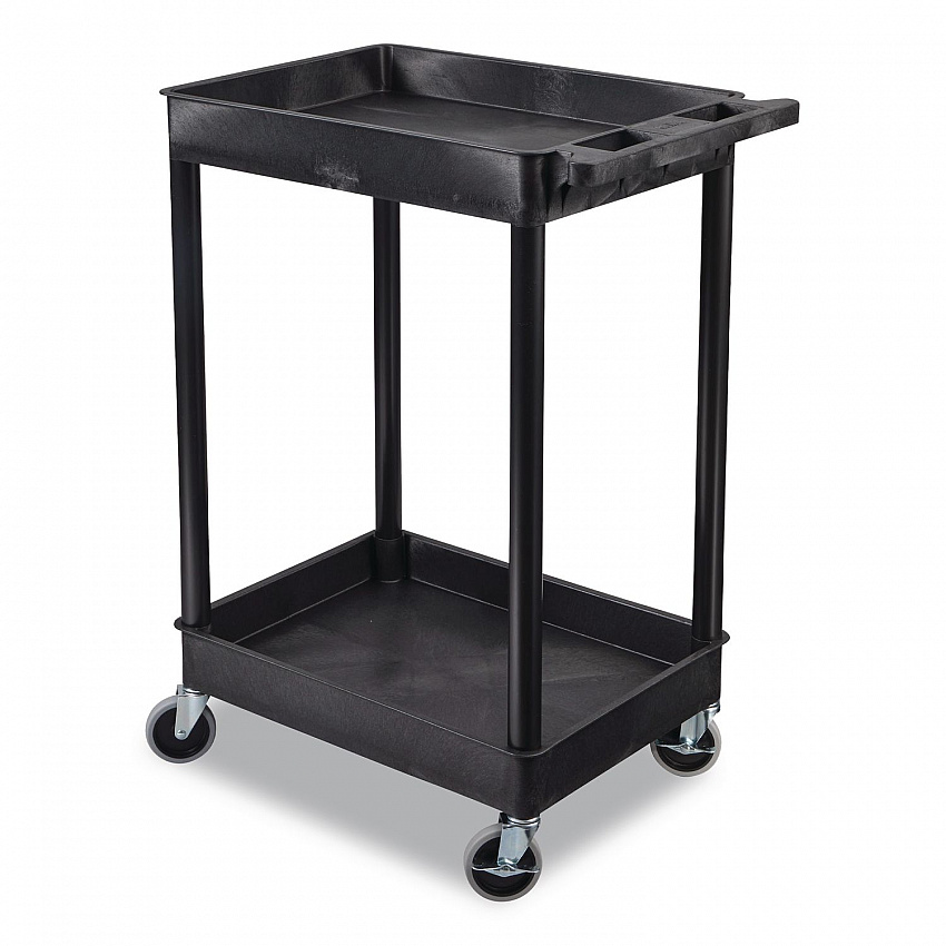 ENDURA Two-Shelf Utility Cart, Plastic, 300 lb Capacity, 26.5" x 18.5" x 37.5", Black (STC11B)