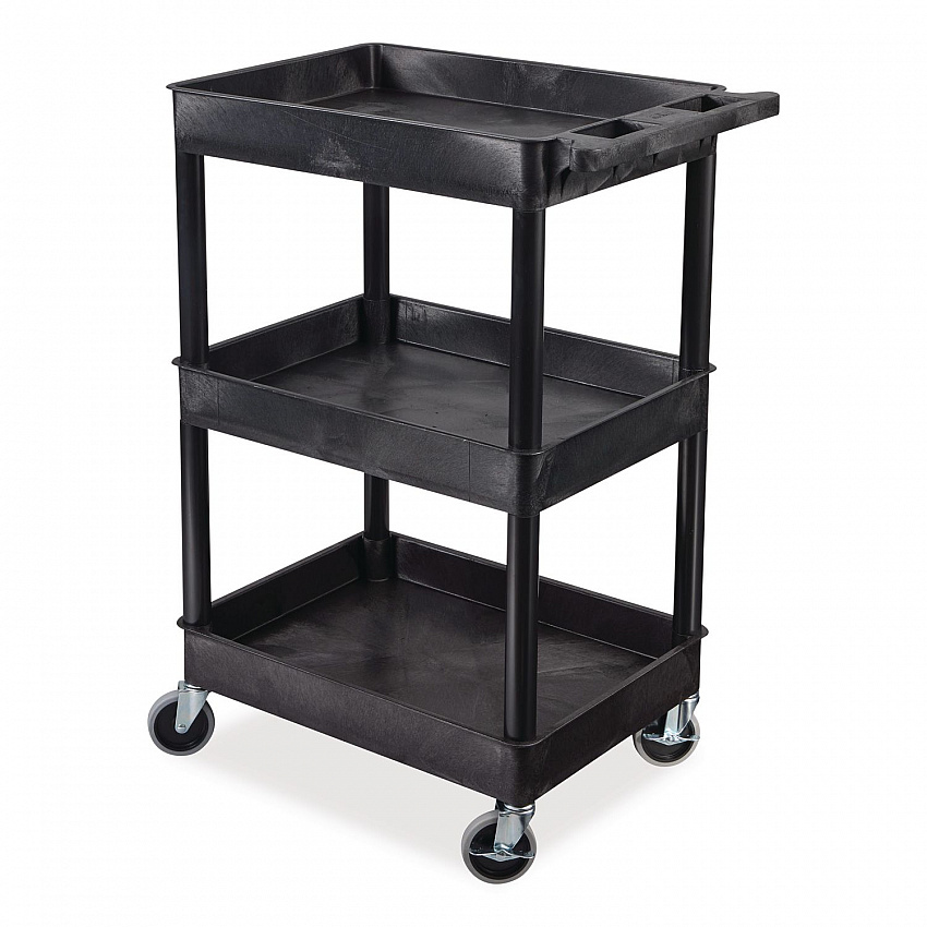 ENDURA Three-Shelf Utility Cart, Plastic, 300 lb Capacity, 26.5" x 18.5" x 39.25", Black (STC111B)