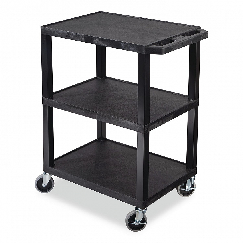 TUFFY Three-Shelf Multipurpose Utility Cart, Plastic, 300 lb Capacity, 26.5" x 18.5" x 34", Black (WT34S)