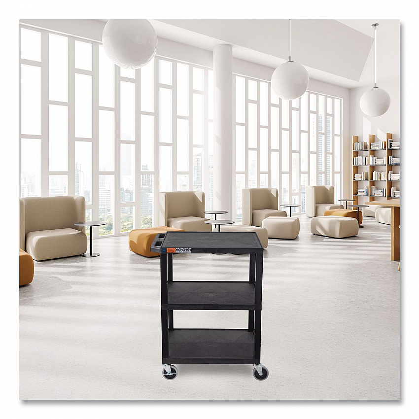 TUFFY Three-Shelf Multipurpose Utility Cart, Plastic, 300 lb Capacity, 26.5" x 18.5" x 34", Black (WT34S)