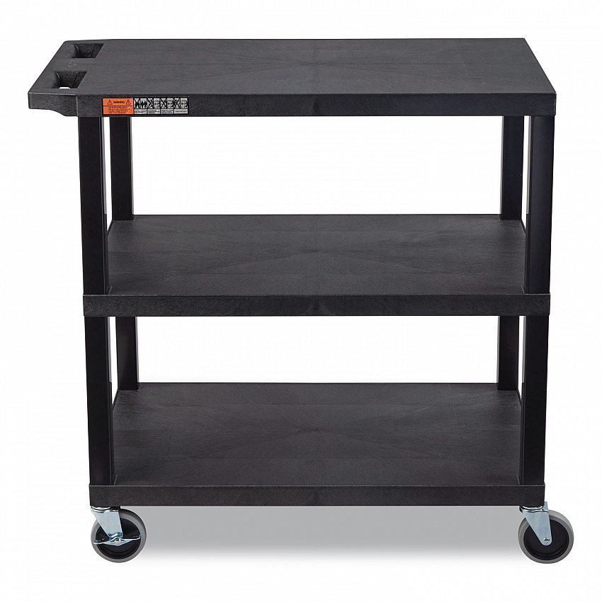 TUFFY XL Three-Shelf Multipurpose Utility Cart, Plastic, 300 lb Capacity, 35.25" x 18" x 34.5", Black (EC222B)