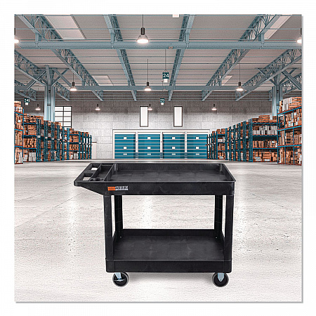 WORKLOAD Two-Shelf Heavy-Duty Industrial Utility Cart, Plastic, 500 lb Capacity, 45.5