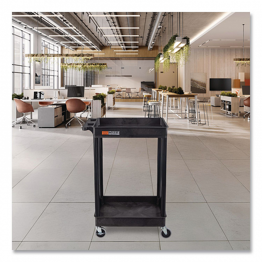 ENDURA Two-Shelf Utility Cart, Plastic, 300 lb Capacity, 26.5" x 18.5" x 37.5", Black (STC11B)