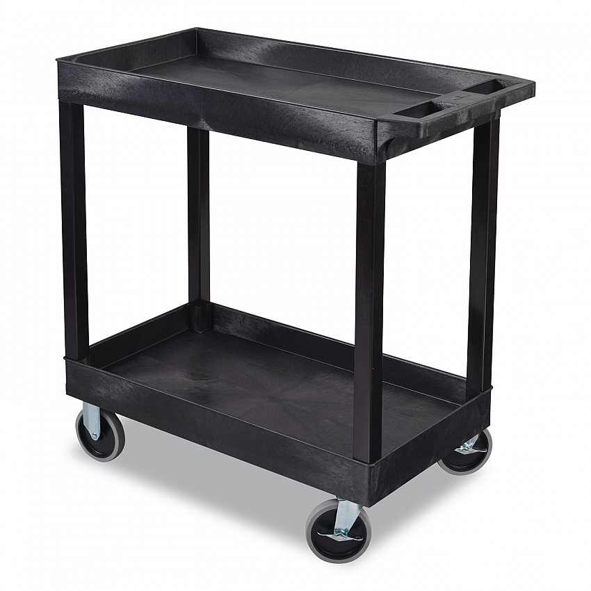 TUFFY XL Two-Shelf Heavy-Duty Multipurpose Utility Cart, Plastic, 500 lb Capacity, 35.25" x 18" x 35.5", Black (EC11HDB)