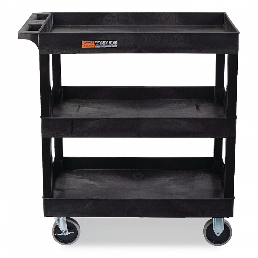 TUFFY XL Three-Shelf Heavy-Duty Multipurpose Utility Cart, Plastic, 375 lb Capacity, 35.25" x 18" x 37.25", Black (EC111HDB)