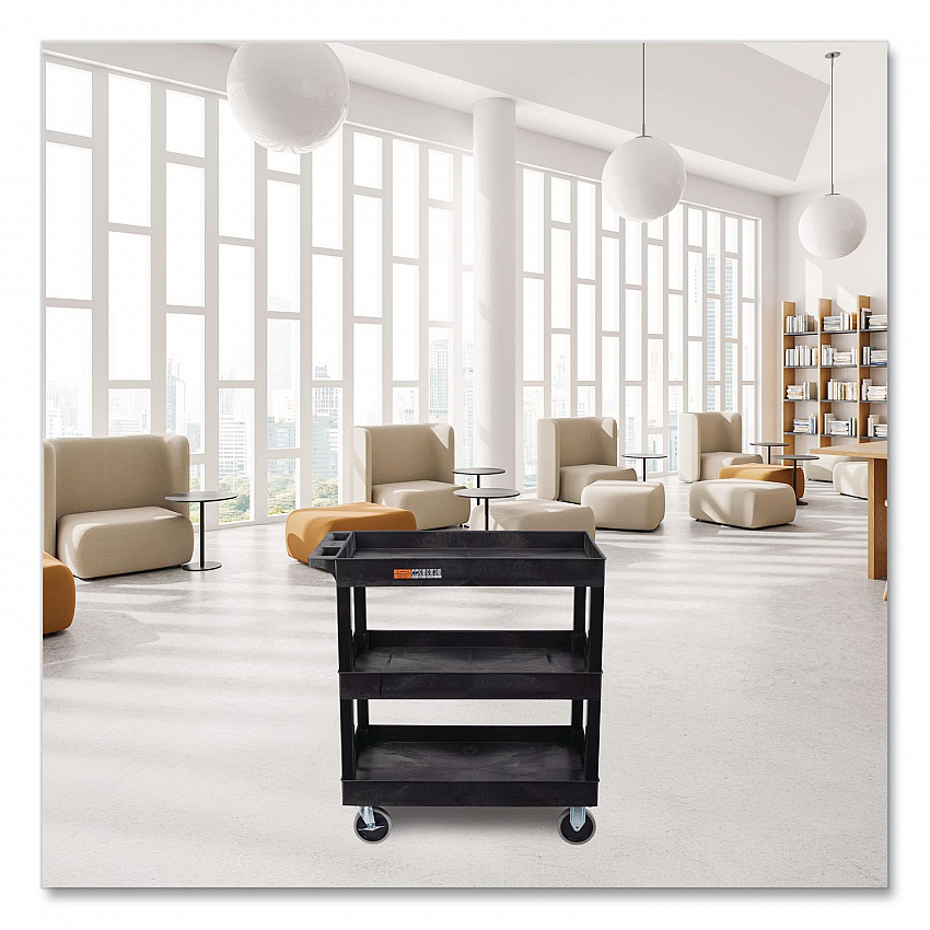 TUFFY XL Three-Shelf Heavy-Duty Multipurpose Utility Cart, Plastic, 375 lb Capacity, 35.25" x 18" x 37.25", Black (EC111HDB)