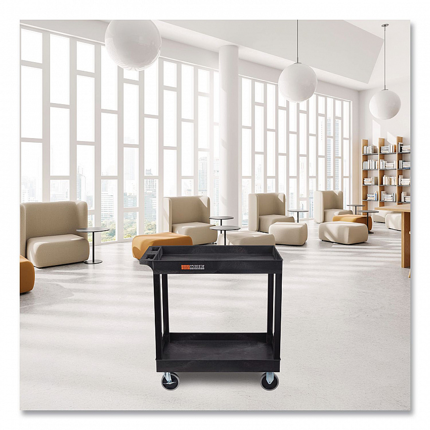 TUFFY XL Two-Shelf Heavy-Duty Multipurpose Utility Cart, Plastic, 500 lb Capacity, 35.25" x 18" x 35.5", Black (EC11HDB)