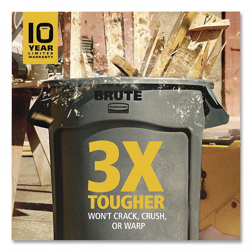Vented Round Brute Container, 44 gal, Plastic, White, 4/Carton (1779740)