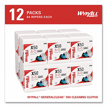 GeneralClean X50 Cleaning Cloths, 12 x 12.5, White, 84/Pack, 12 Packs/Carton (39005)