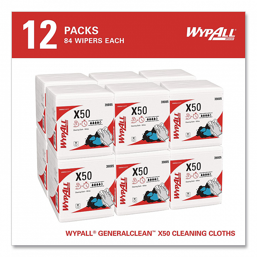 GeneralClean X50 Cleaning Cloths, 12 x 12.5, White, 84/Pack, 12 Packs/Carton (39005)