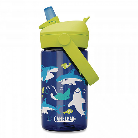 Thrive FlipStraw Plastic Water Bottle, 14 oz, Sharks and Rays Design, Blue/Yellow (2860403041)