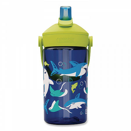 Thrive FlipStraw Plastic Water Bottle, 14 oz, Sharks and Rays Design, Blue/Yellow (2860403041)